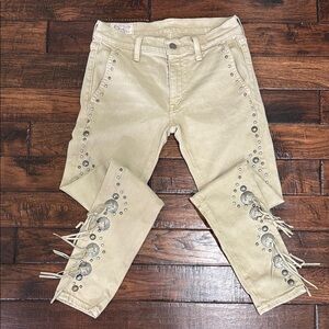 Western, Festival, Ralph Lauren Tan Tompkins Skinny Jeans Studded, Metal, Fringe